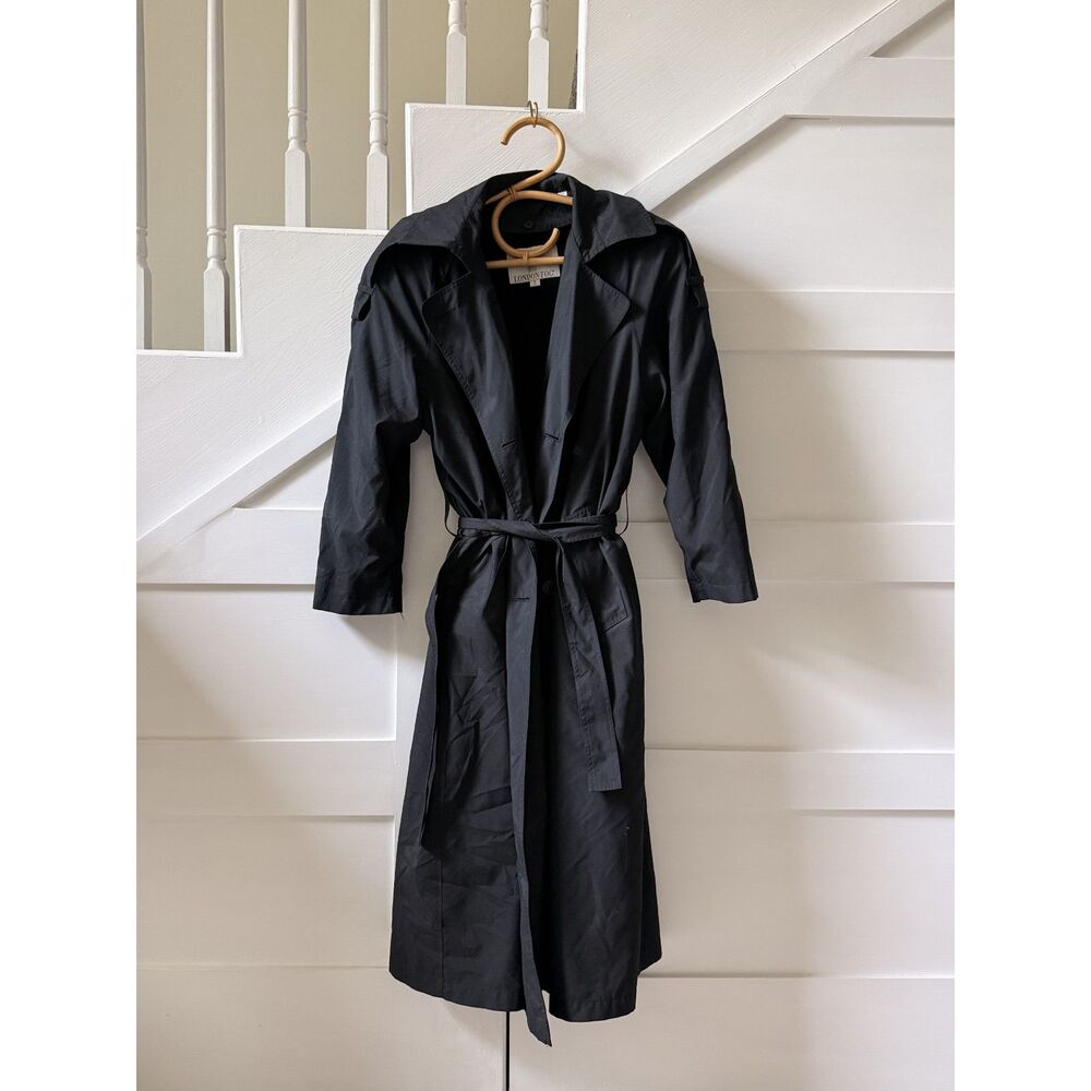 London Fog Black Belted Trench Coat — Petite Size 2